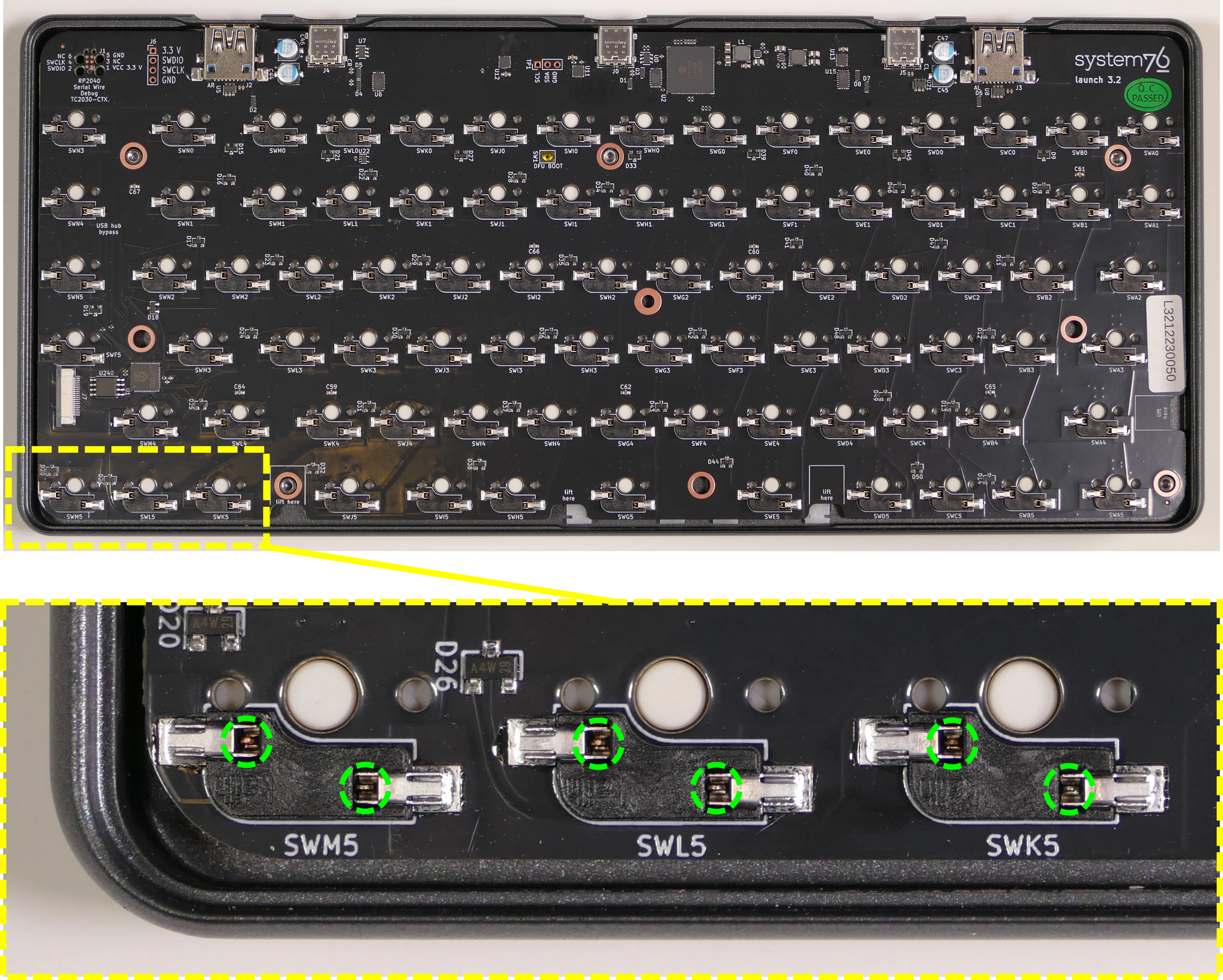 Switch pins visible through sockets