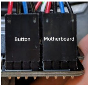 Power Button and Motherboard power connectors attached to Thelio IO board