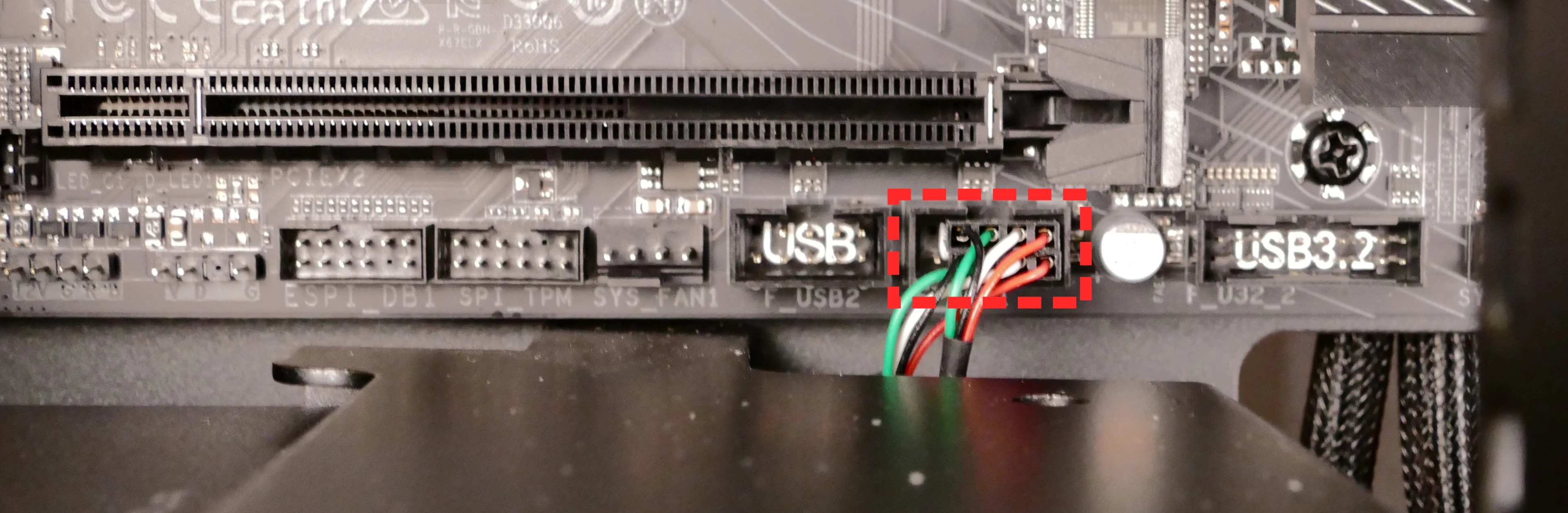 USB connector on the motherboard